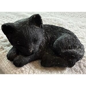 Vintage Sandicast Sleeping Black Cat Approx 1.0x2.50" USA Stamped Brue